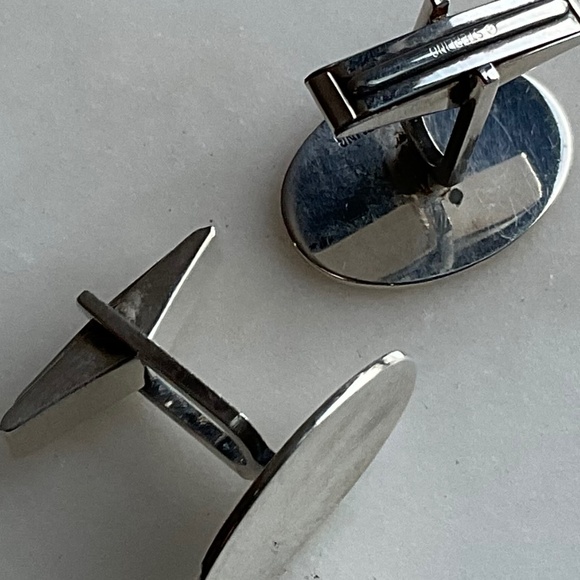 Vintage Estate Fine Sterling Silver Oval Engravable Cufflinks - Picture 3 of 8